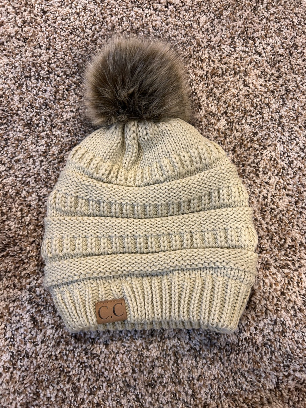 CC Knit Pom Beanie in Cream